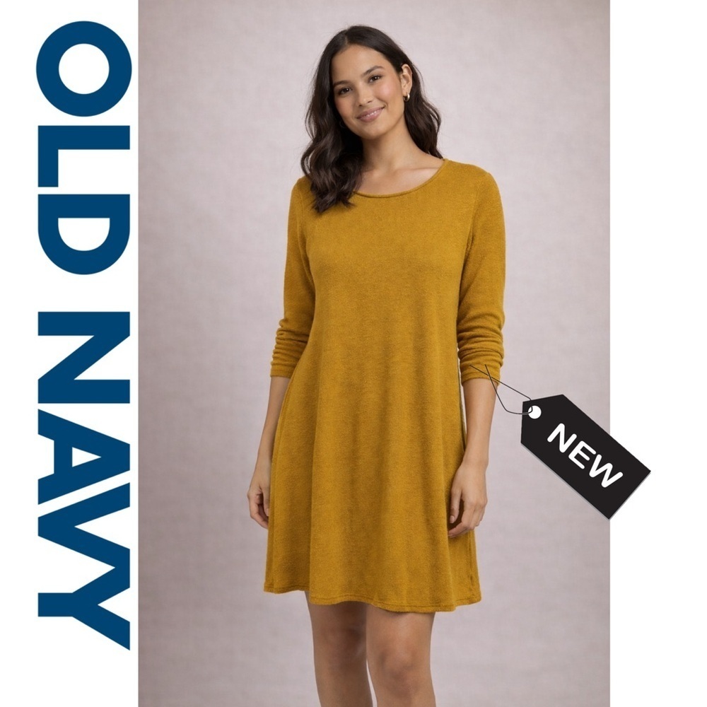NWT Old navy plus knit Long sleeve swing mustard dress size xs petite
